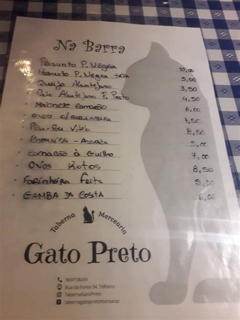 Menu Em Taberna Do Gato Preto Restaurante Portugal