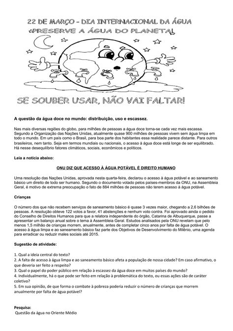 Redação Sobre A Agua - TEXTO DIA DA AGUA