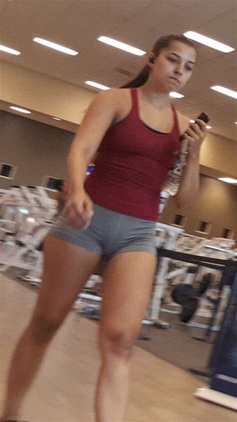 Sexy Brunette Teen In Short Grey Nike Spandex OC Short Shorts