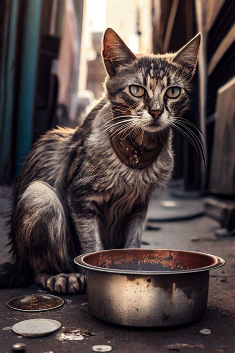 Gato Triste E Faminto Na Rua Da Cidade Abandonado E Sem Teto Generoso