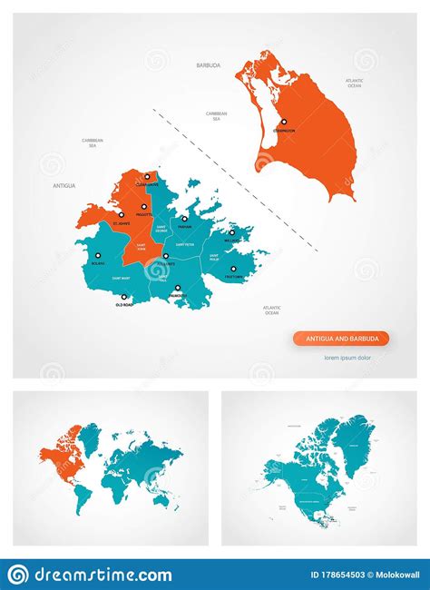 Bewerkbaar Sjabloon Voor Kaart Van Antigua En Barbuda Vector
