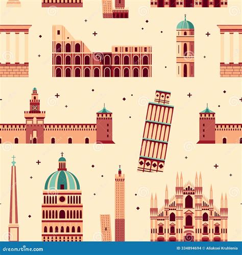 Italy Travel Monuments and Landmarks Pattern Stock Illustration
