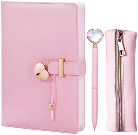 Heart Shaped Lock Diary With Key Pink Notebook Journal With Pen And