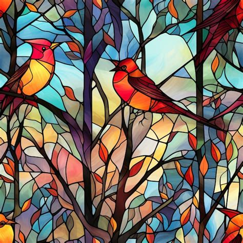 Premium Ai Image A Close Up Of A Stained Glass Window With Birds On It Generative Ai