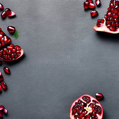 Ripe Pomegranate Fruit With Seeds On Black Background Stock