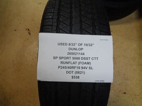 Used Dunlop Sp Sport Dsst Ctt Runflat P V Sl Tire