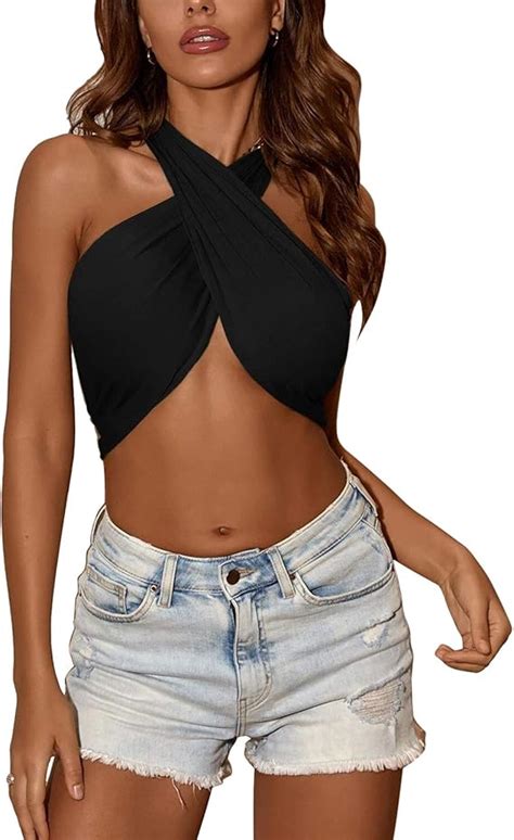 Women S Sexy Halter Tank Tops Criss Cross Backless Sleeveless Cutout