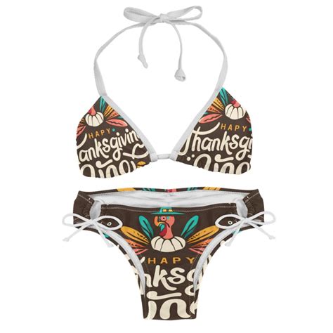 Thanksgiving Font Bikini Set With Detachable Sponge Adjustable Strap