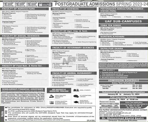 University Of Agriculture Uaf Faisalabad Admissions Online Apply