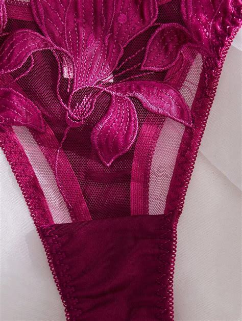 Women Sexy Embroidered Flower Underwear Set 2 Pieces Underwire Bra Panty Lingerie Set SHEIN USA