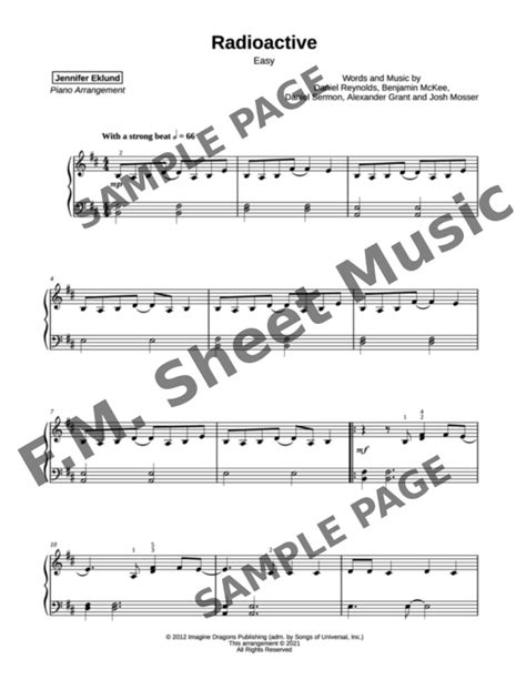 Radioactive (Easy Piano) By Imagine Dragons - F.M. Sheet Music - Pop ...