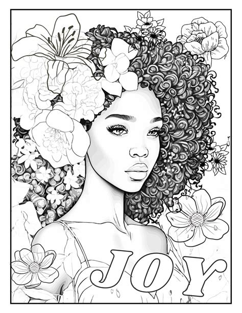 Black Woman Coloring Page Joy Printable Adult Coloring Sheet