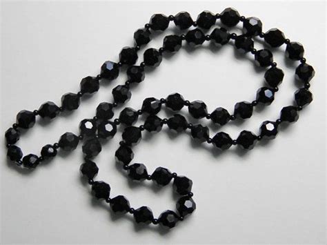 Vintage Jet Black Faceted Glass Beaded Necklace 40s Etsy Canada