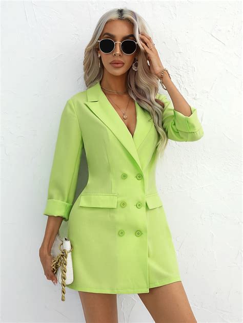 Shein Priv Vestido Blazer De Cuello Con Solapa De Doble Botonadura Con