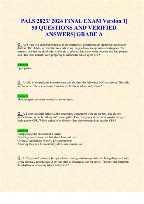 PALS 2023 2024 FINAL EXAM Version 1 50 ACTUAL QUESTIONS AND VERIFIED