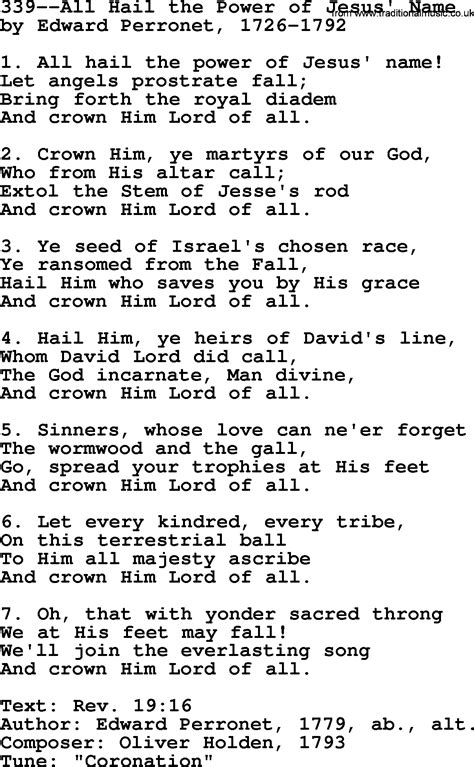 Lutheran Hymns Song 339 All Hail The Power Of Jesus Name Lyrics