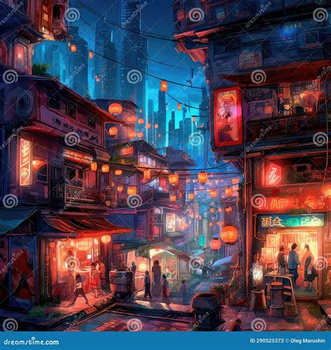 Lovely Anime Cyberpunk City Painting, Digital Painting, Night ...