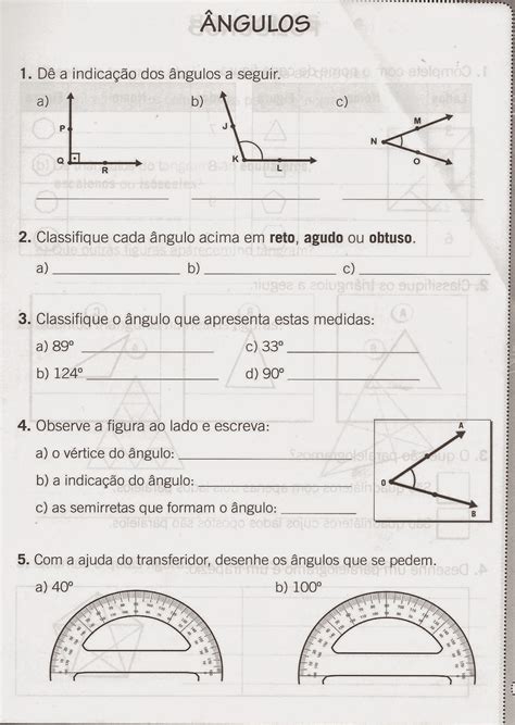 Exercícios De Ângulos 4 Ano - Com Gabarito - Atividades Sobre Angulos 4 Ano - RETOEDU