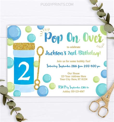 Bubble Birthday Invitation, Editable Boy Bubble Party Invitation ...