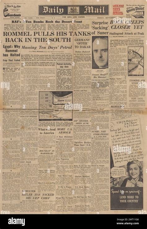 1942 Daily Mail Front Page Reporting Battle Of Stalingrad And North