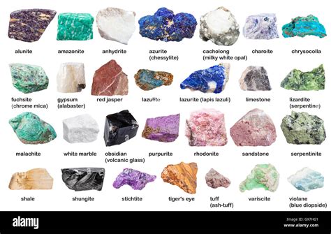 Set From Various Raw Decorative Gemstones And Minerals With Names