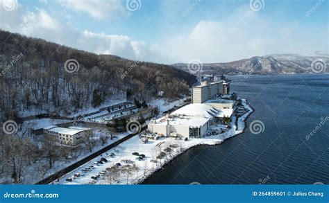 Lake Toya during Winter Season Stock Image - Image of aerial ...