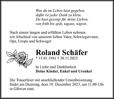 Traueranzeigen Von Roland Sch Fer Trauer Anzeigen De