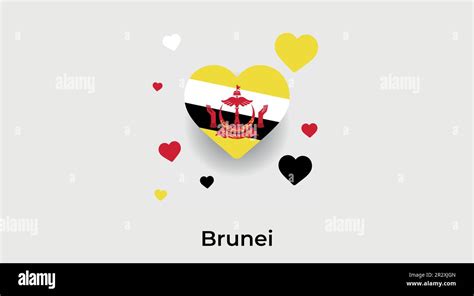 Brunei Country Heart Love Brunei National Flag Vector Illustration