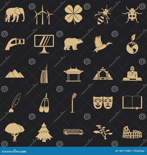 World Heritage Icons Set Simple Style Stock Vector Illustration Of