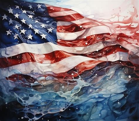 Premium AI Image | painting of an american flag with a splash of water ...