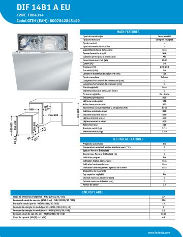 Indesit Dif B A Eu Dishwasher Product Data Sheet Manualzz