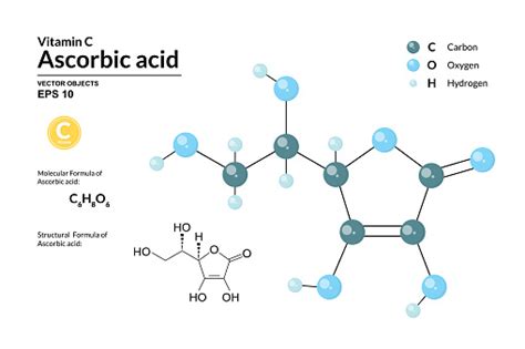 Structural Chemical Molecular Formula And Model Of Ascorbic Acid Atoms ...