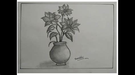 Pencil Sketch Easy Beautiful Flower Pot Drawing