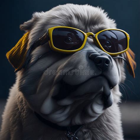 Fluffy Realistic Dog Wearing Sunglasses, Obese Animal Stock ...