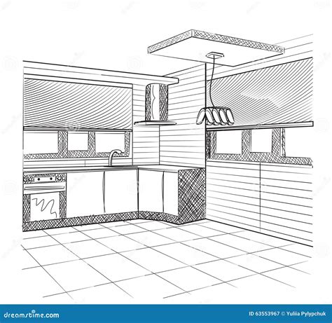 Sketch Of A Kitchen Interior Stock Vector Illustration Of House