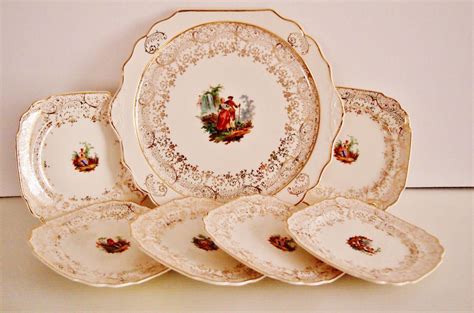 Vintage Royal China Warranted 22k Gold Porcelain Dessert Set Made In