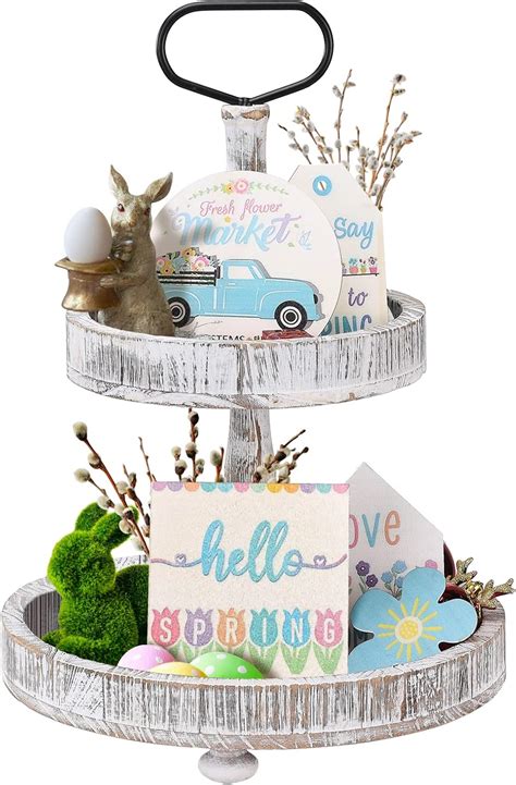 Amazon Zwmbyn Pieces Hello Spring Tiered Tray Decor Tulip