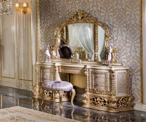 High End European Style Hand Carved Dresser With Stool Luxury Decor