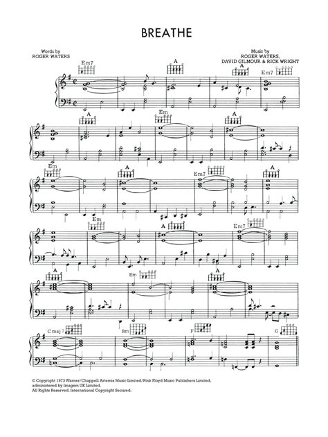 Pink Floyd "Breathe (In The Air)" Sheet Music Notes, Chords | Download ...