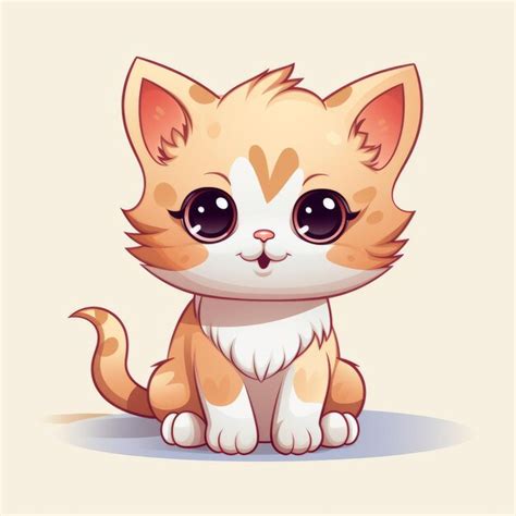 Lindo Gatito De Dibujos Animados Con Ojos Grandes Sobre Un Fondo Beige