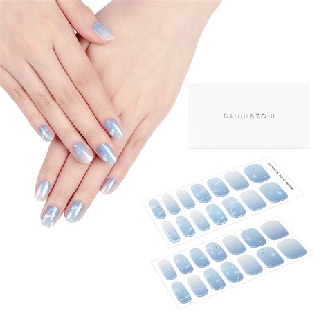 Danni And Toni Semi Cured Gel Nail Strips Sky Blue Ombre Midsummer Sky