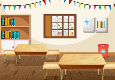 Classroom Interior Design With Furniture And Decoration 3188371 Vector Art At Vecteezy