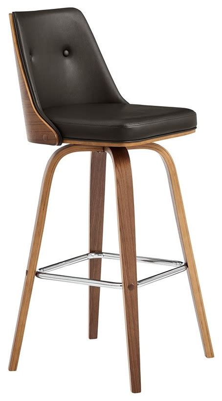 Armen Living Nolte Faux Leather Wood Swivel Counter Stool In