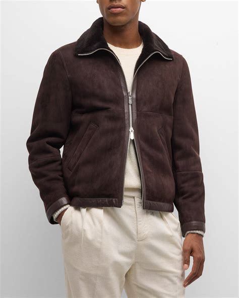 Brunello Cucinelli Suede Flight Jacket With Shearling Lining C8852