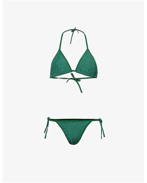 Hunza G Gina Crinkled Texture Bikini In Green Lyst UK