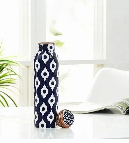 Pro Blue White Meena Print Pure Copper Water Bottle Screw At Rs