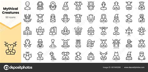 Set Mythical Creatures Icons Simple Line Art Style Icons Pack Stock