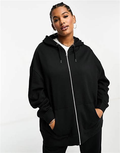 Asos Design Curve Oversized Zip Through Hoodie In Black Part Of A Set