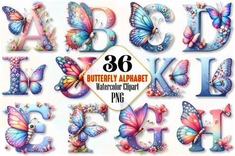 Watercolor Butterfly Alphabet Clipart Graphic By Robertsart · Creative