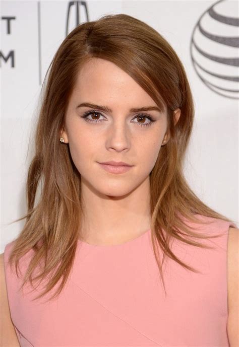 Emma Watson Latest Cute Layered Mid Length Straight Hairstyle For